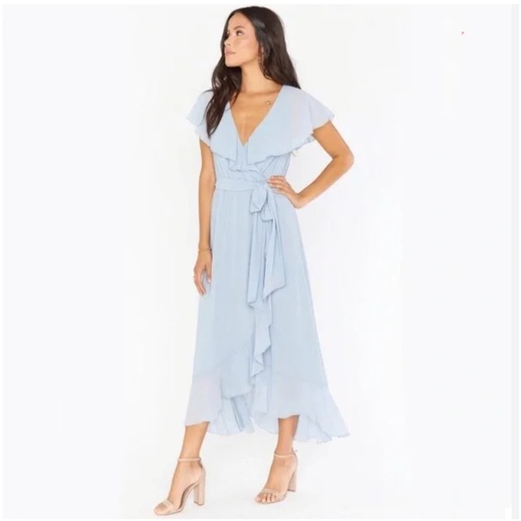 Show Me Your Mumu Dresses & Skirts - Show me your Mumu Jess Ruffle Midi Dress, steel blue, size S